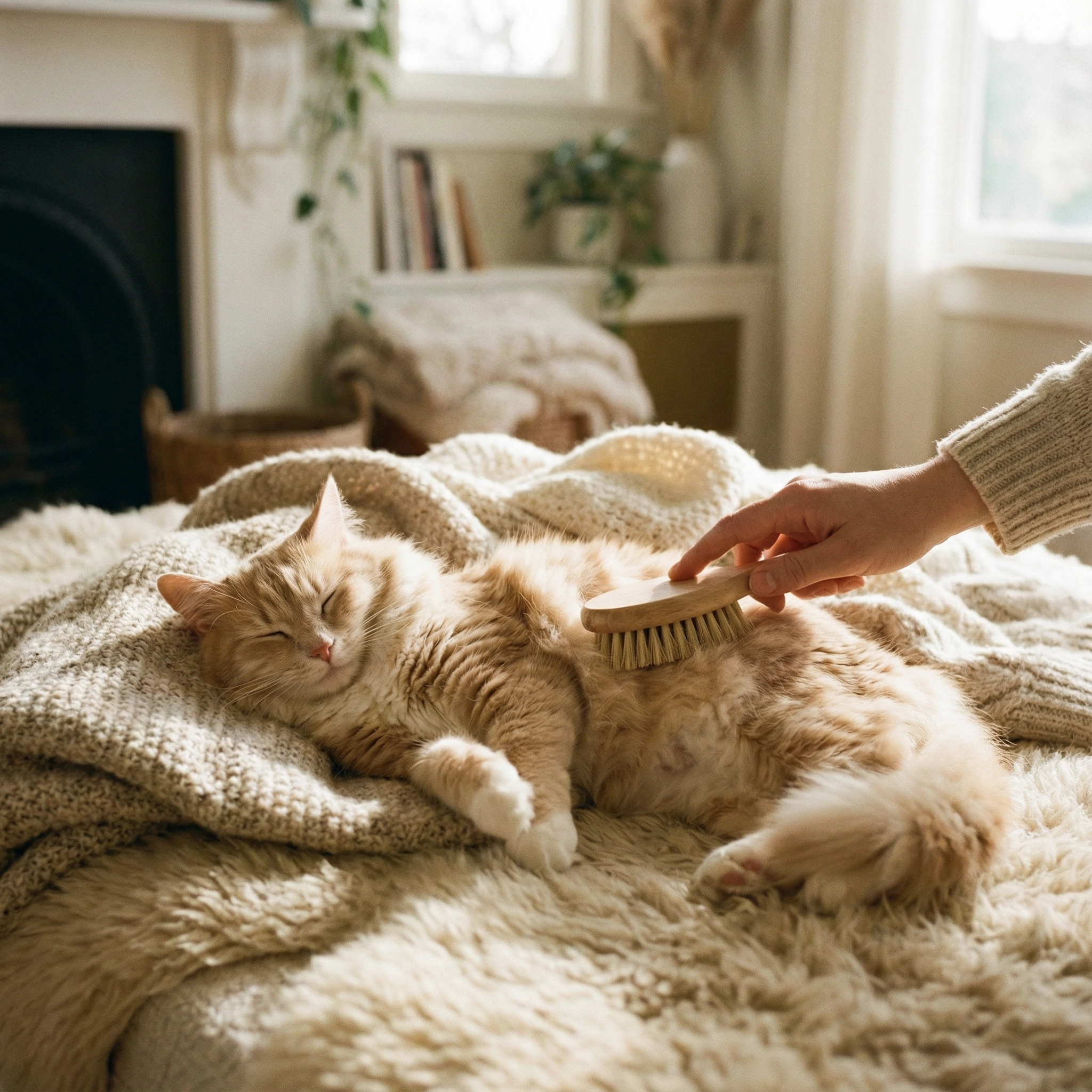 Cat being gently groomed by a professional in Teesside