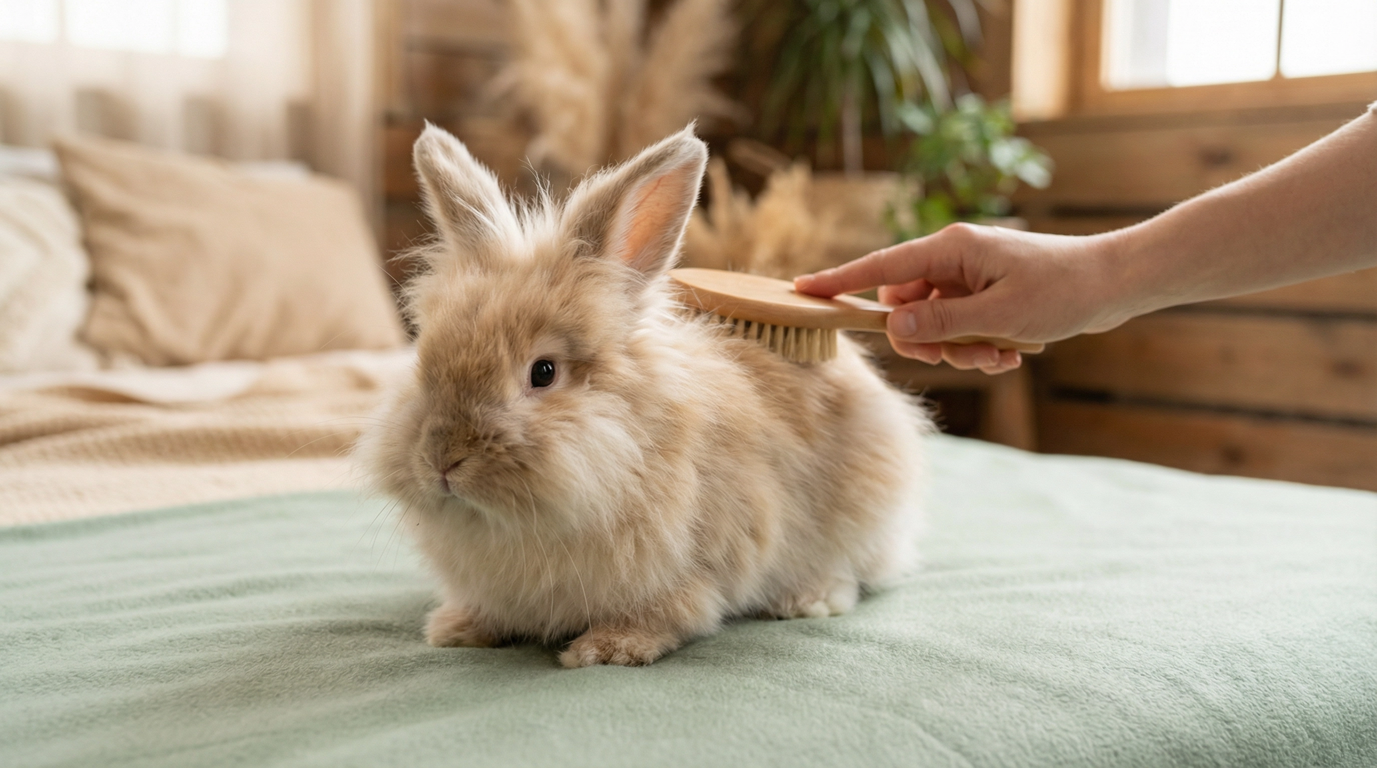 Rabbit being gently groomed by a specialist in Teesside